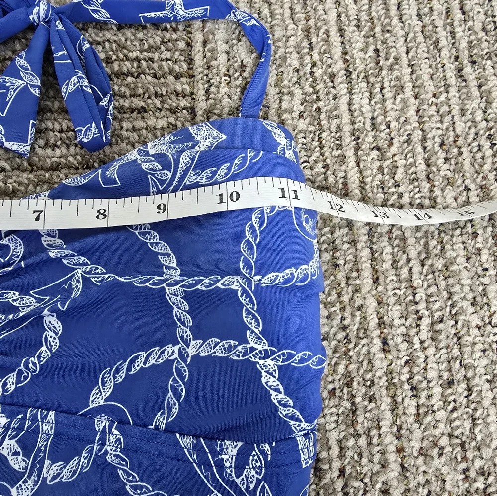 J. McLaughlin Blue Miki Halter Open Back One-Piece Halter Swimsuit Womens 6 EUC
